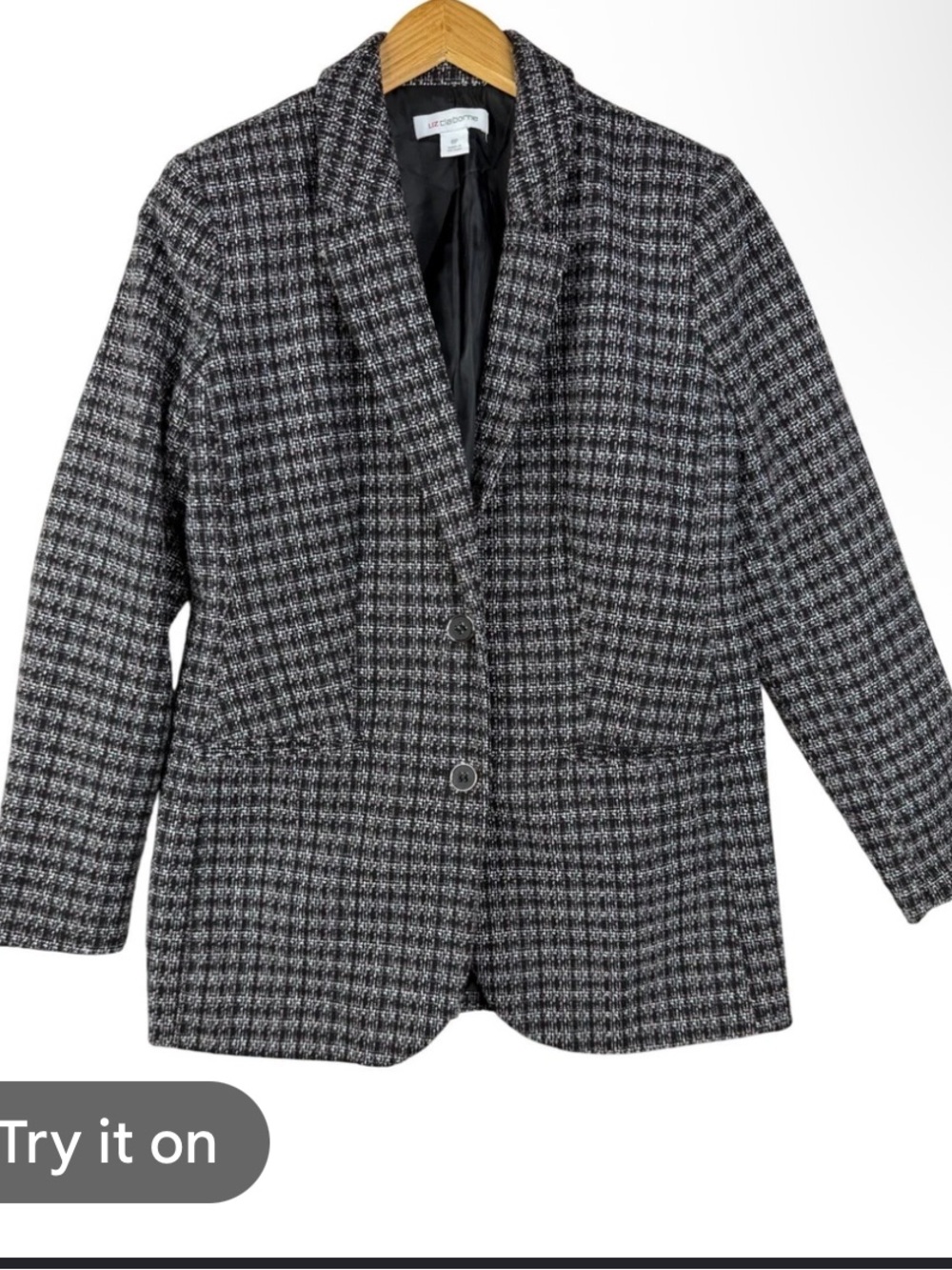 Liz Claiborne Black & Gray Houndstooth Blazer